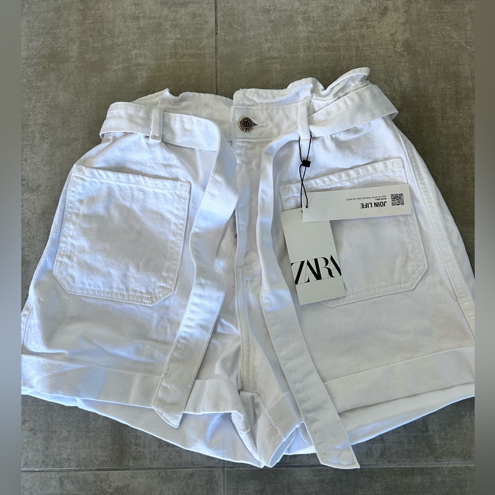 ZARA NWT White cotton Belted paper bag Shorts